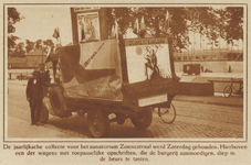 873116 Afbeelding van een propagandawagen voor de collecte voor het sanatorium Zonnestraal (Hilversum), op de ...